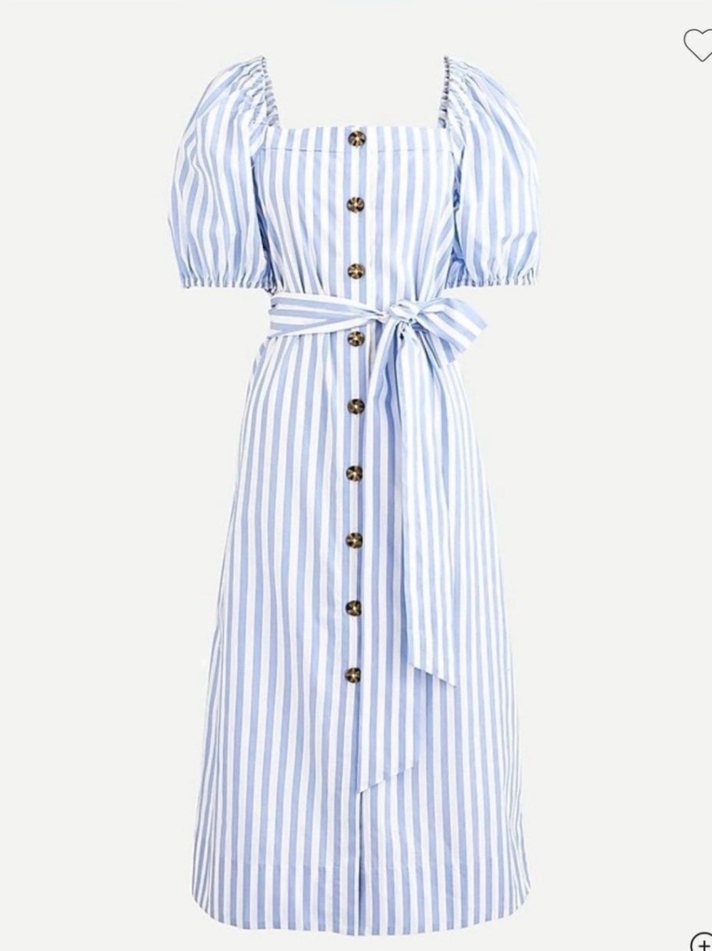 J. Crew Light Blue White Striped Puff-Sleeve Midi Dress with Tie Waist Coastal